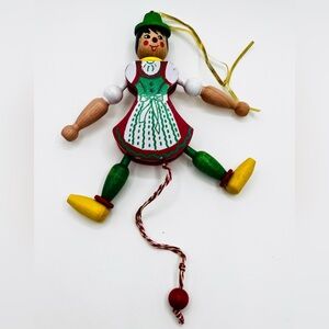 VTG Wooden Christmas Pull String Ornament FAMO Puppet Made In Austria 7”